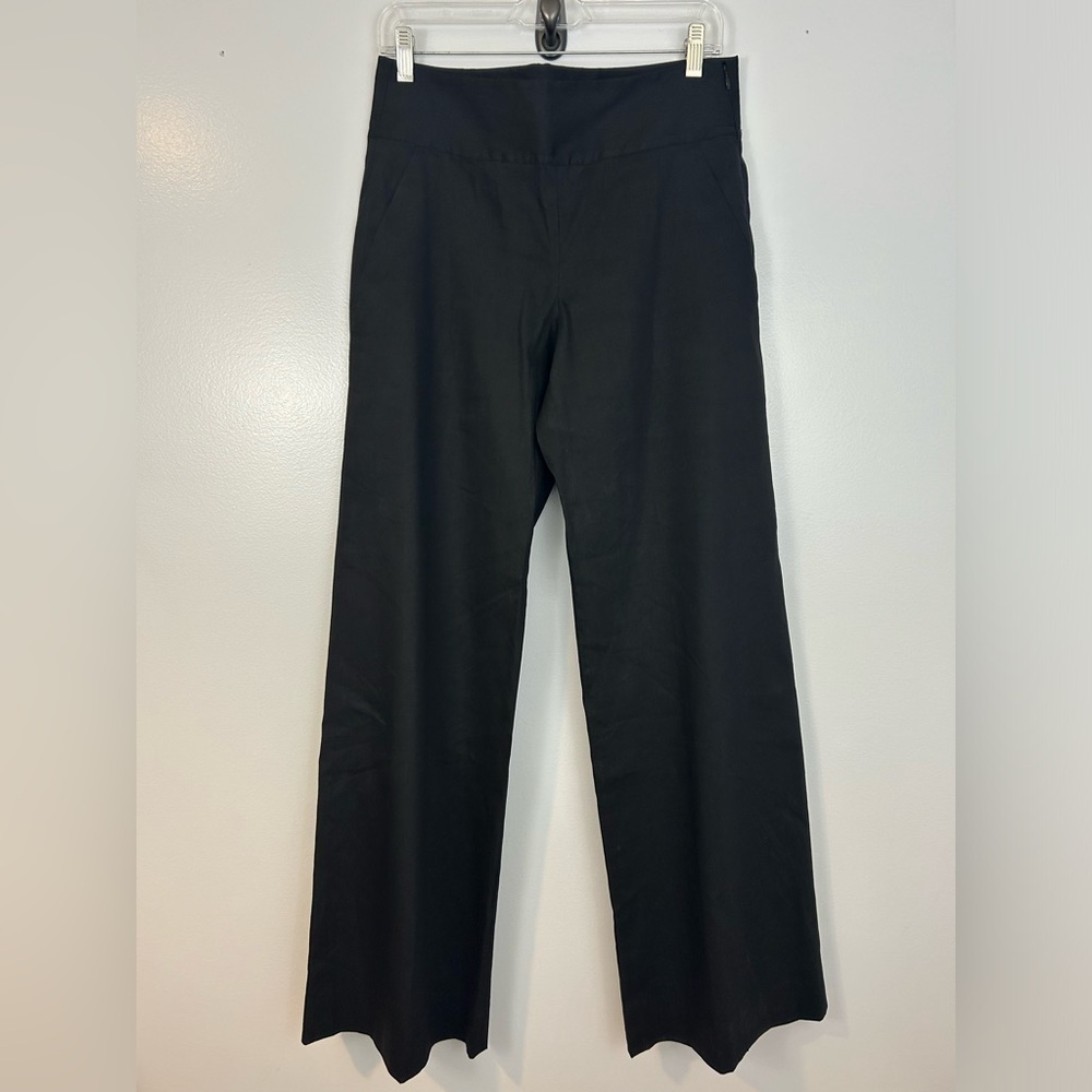 Donna Karan Black High Rise Linen Blend Wide Leg Black Pants Size 6